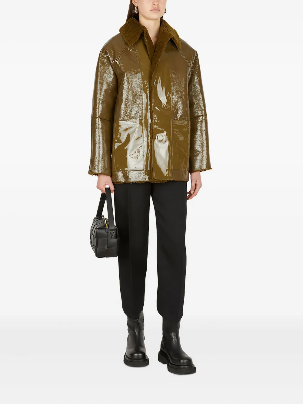 KASSL Editions patent-leather shearling-collar jacket | Leather Jackets | Image 2