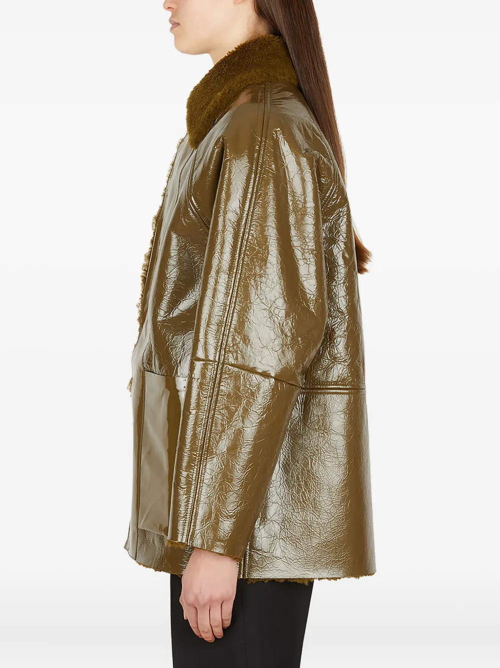 ジャケット・アウター kassl editions KASSL Editions patent-leather shearling-collar Jacket | Green