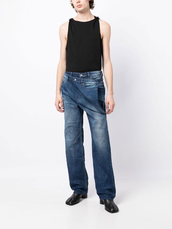 Y/Project Navy Lazy layered-effect straight-leg Jeans - Farfetch