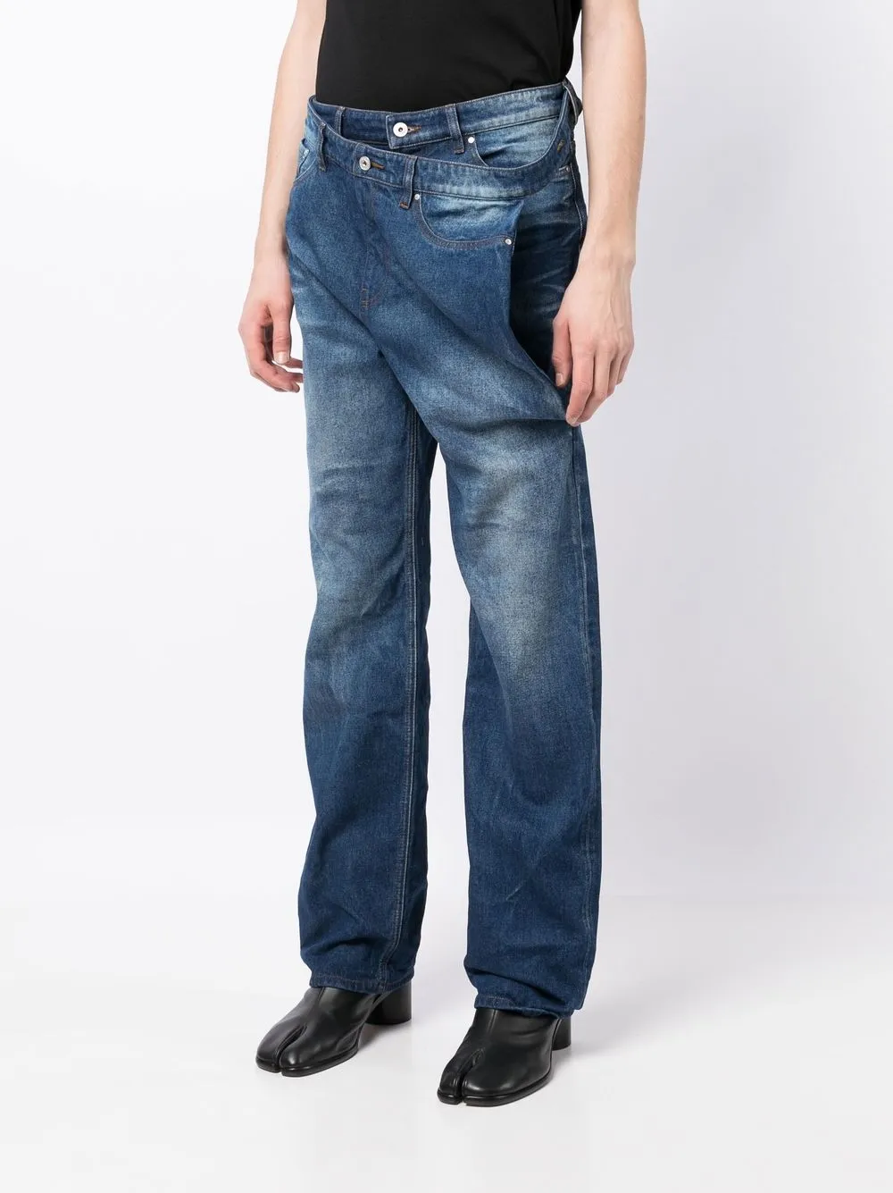 Shop Y/project Navy Lazy Layered-effect Straight-leg Jeans In Blue