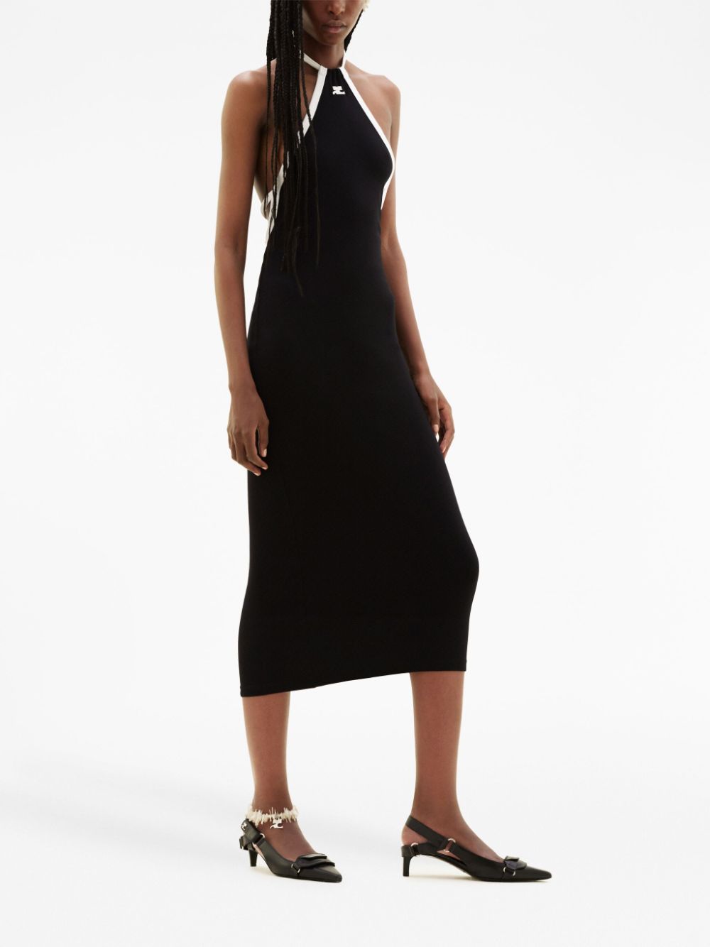 Shop Courrèges Logo-embroidered Halterneck Midi Dress In Black