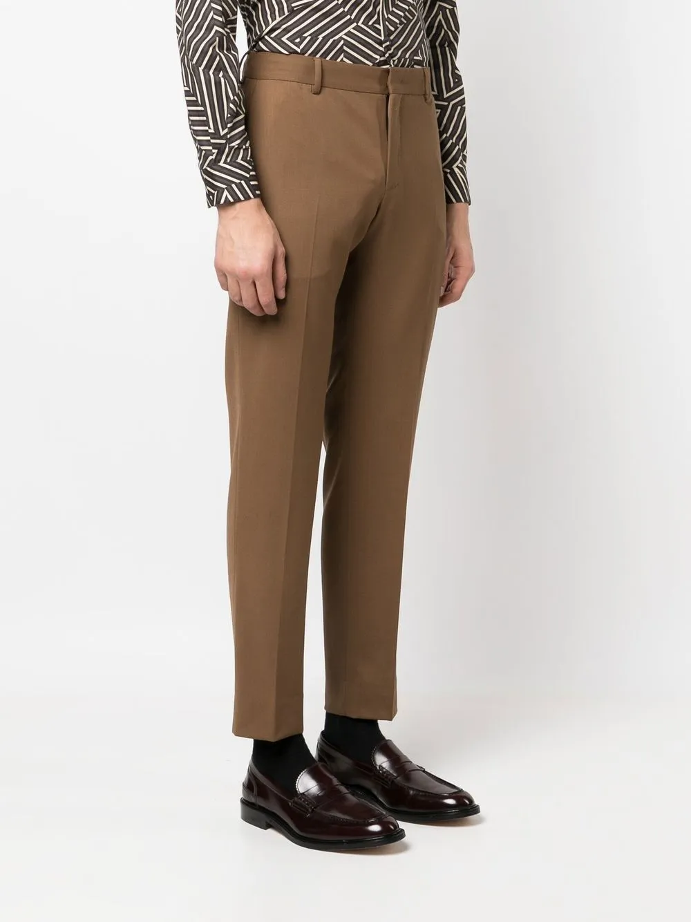Pt Torino Stretch-wool Tapered Trousers In Brown
