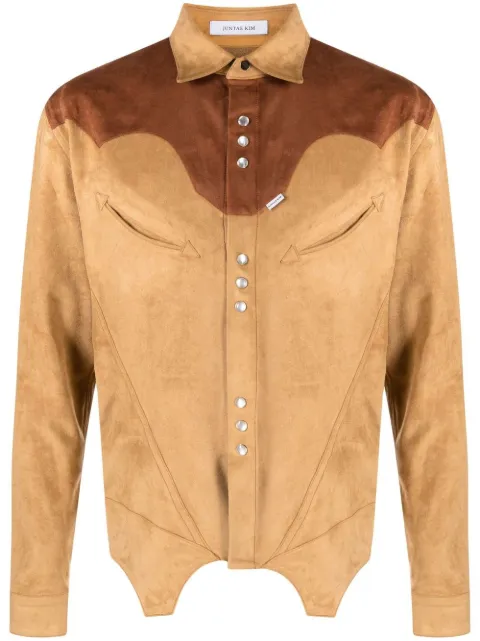 JUNTAE KIM two-tone suede corset shirt