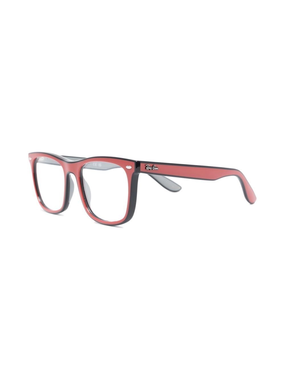 Shop Ray Ban Logo-lettering Rectangle-frame Glasses In Red