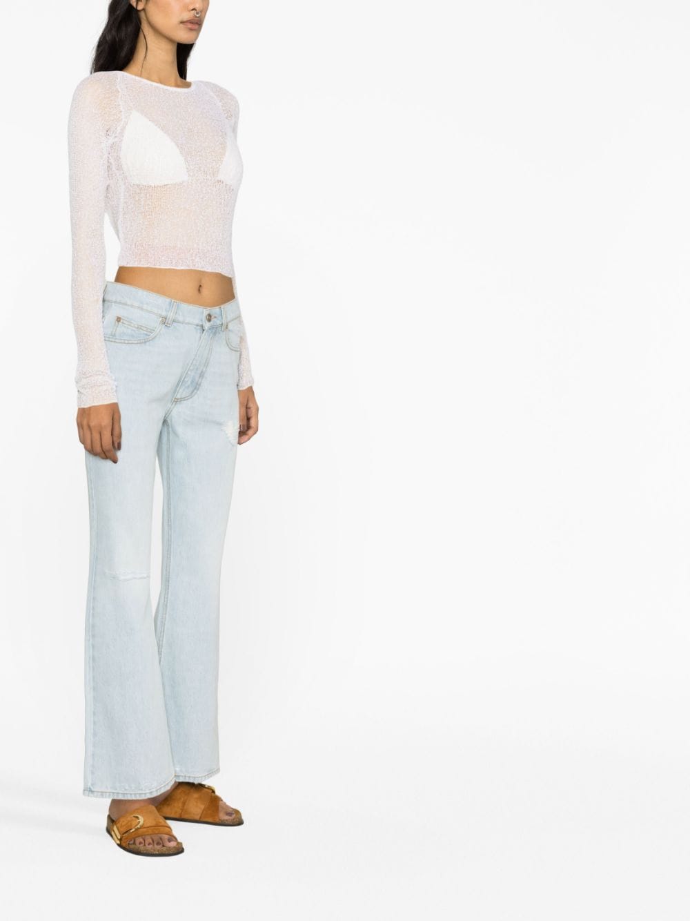 Shop Erl Distressed-denim Bootcut Jeans In Blau