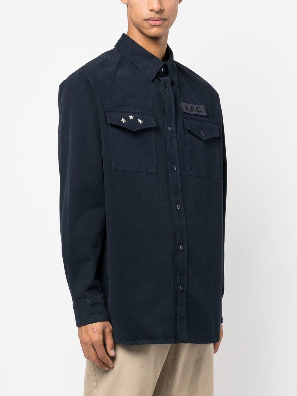 Shop Apc Logo-patch Shirt Jacket In Blue
