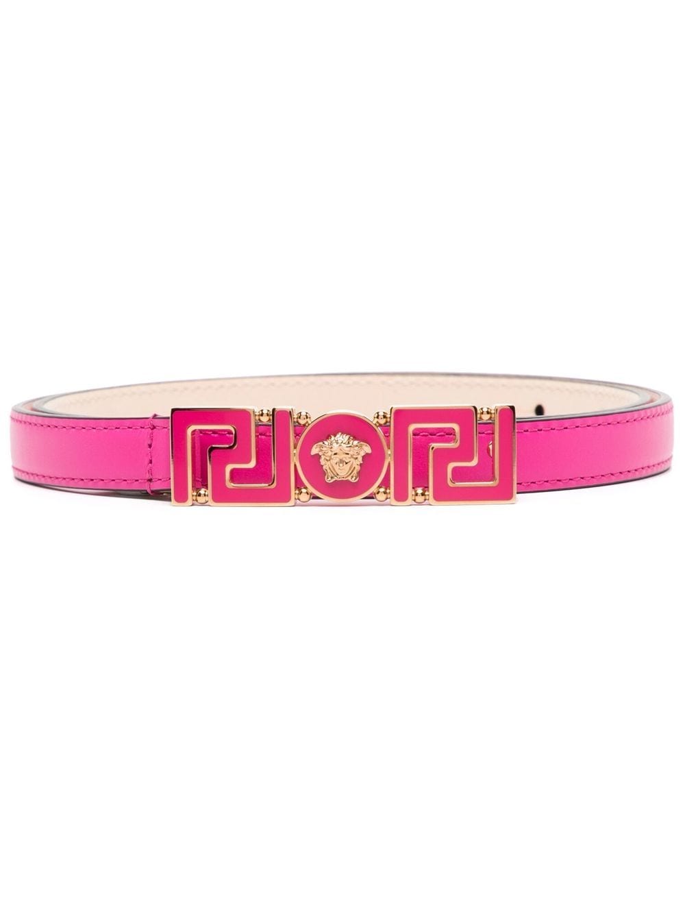 Versace Greca Plaque Leather Belt In Pink