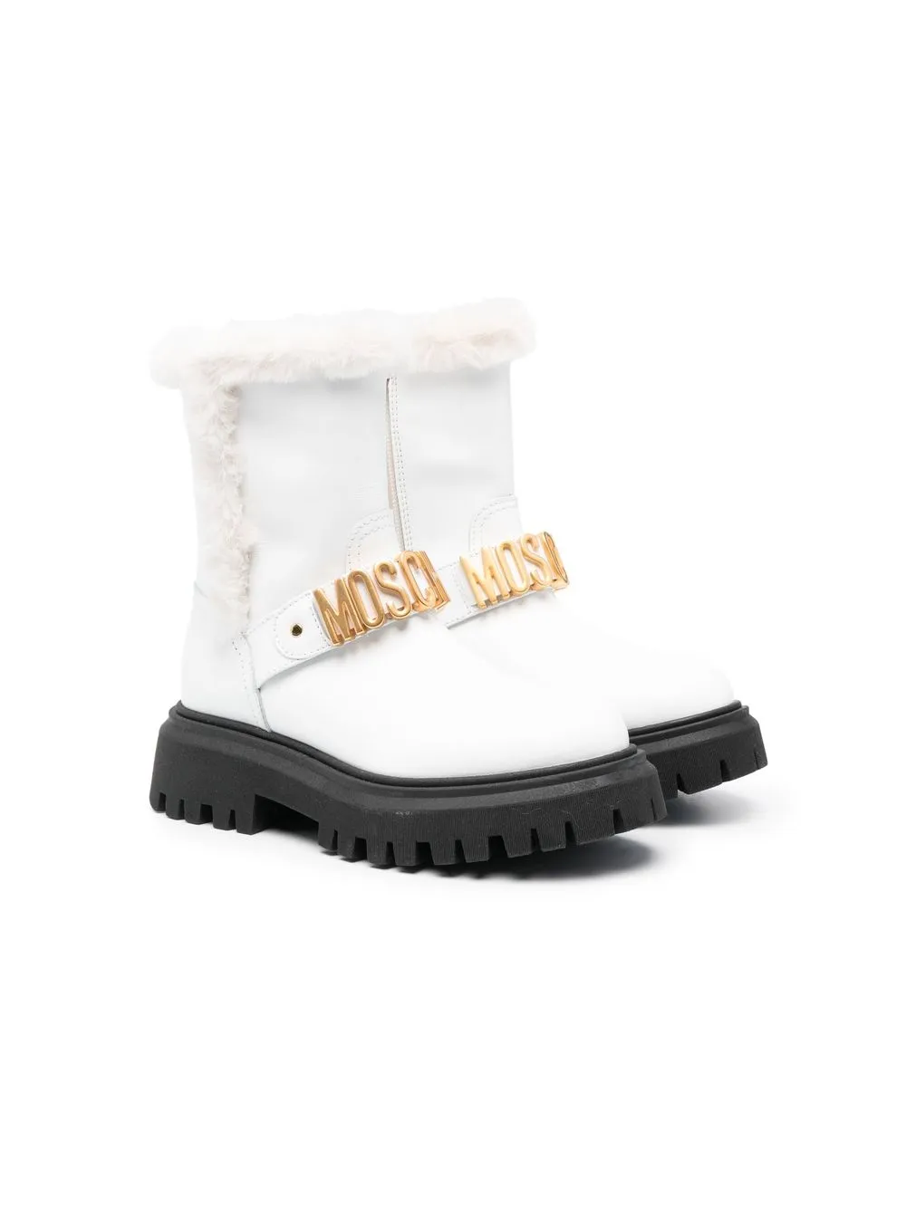 

Moschino Kids logo-plaque leather boots - White