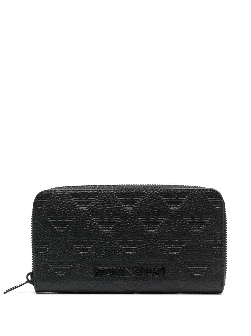 Shop Emporio Armani Logo-debossed Zip-around Wallet In 黑色