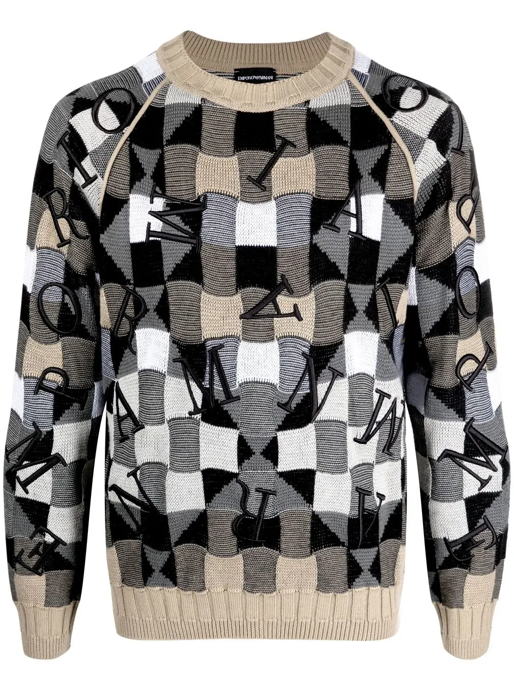 

Emporio Armani check-pattern embroidered-logo jumper - Black