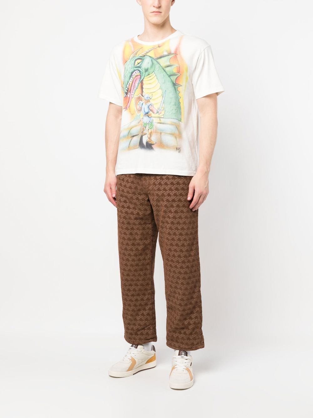 Shop Erl Graphic-print Corduroy Trousers In Brown
