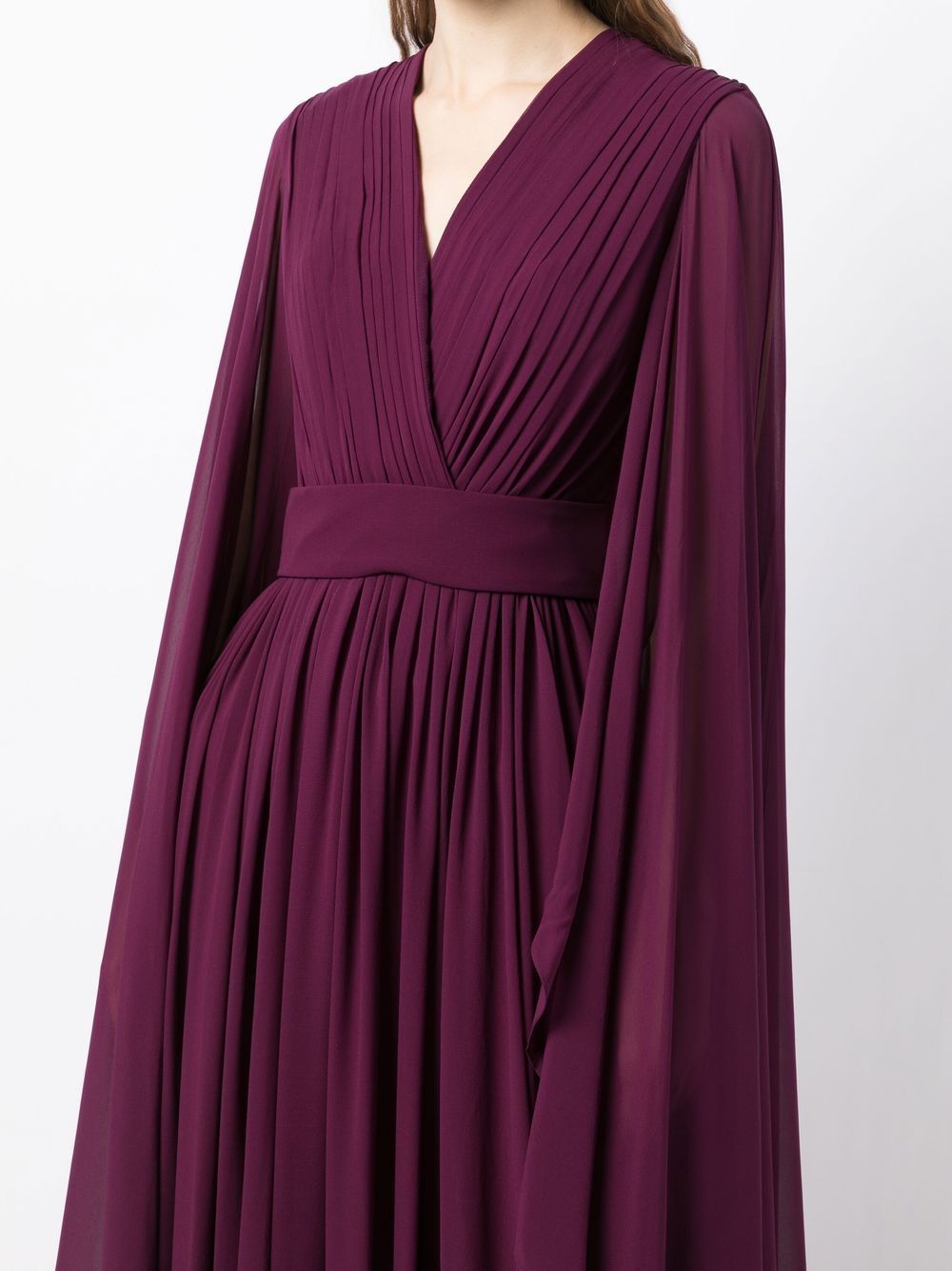 Shop Elie Saab Cape-effect Pleated Gown In Purple