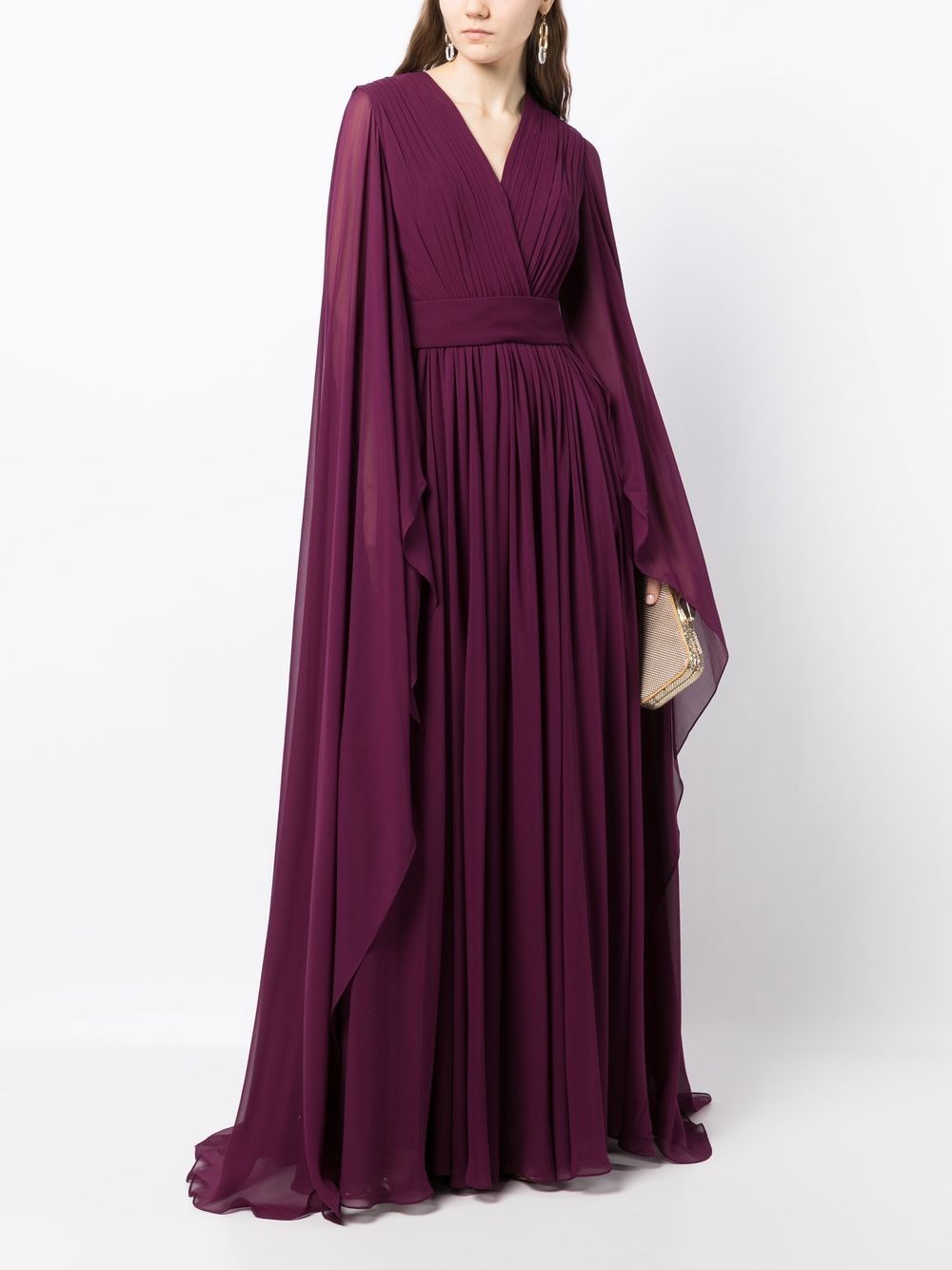Shop Elie Saab Cape-effect Pleated Gown In Purple