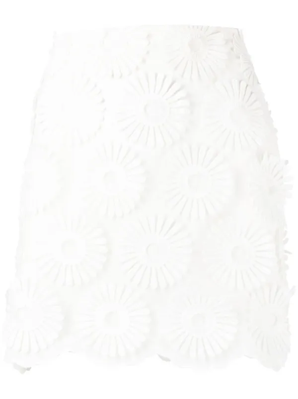 Elie Saab Floral-embroidered Miniskirt in White