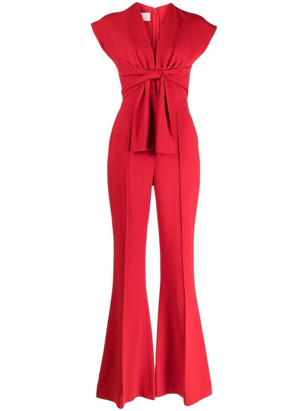 Shop Elie Saab Bow-detail Flared Jumpsuit In 红色