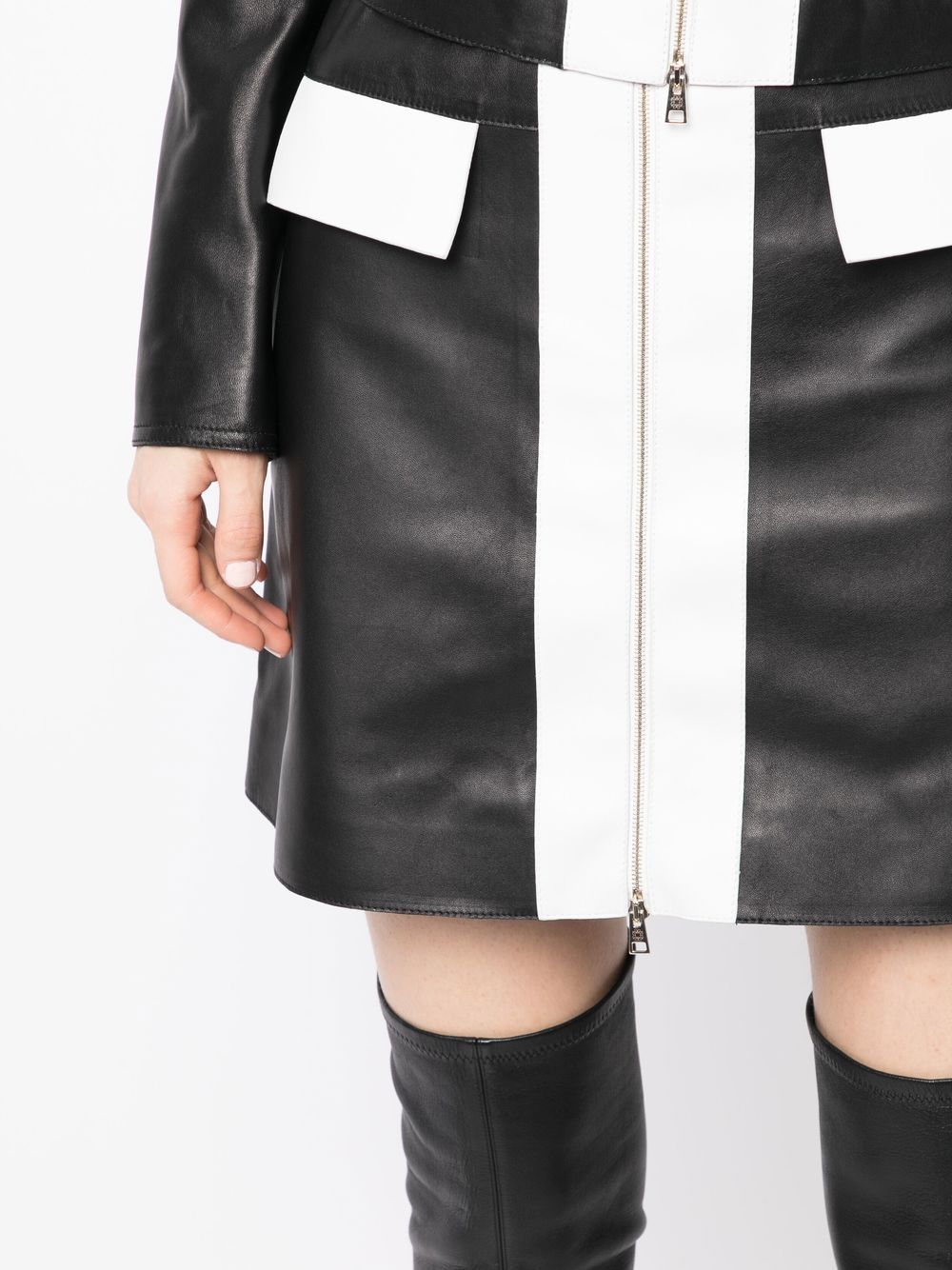 Shop Elie Saab Two-tone Leather Miniskirt In 黑色