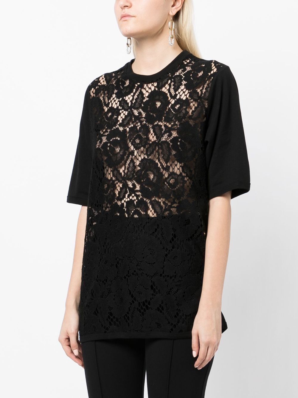 Shop Elie Saab Lace-trim Short-sleeve T-shirt In Black