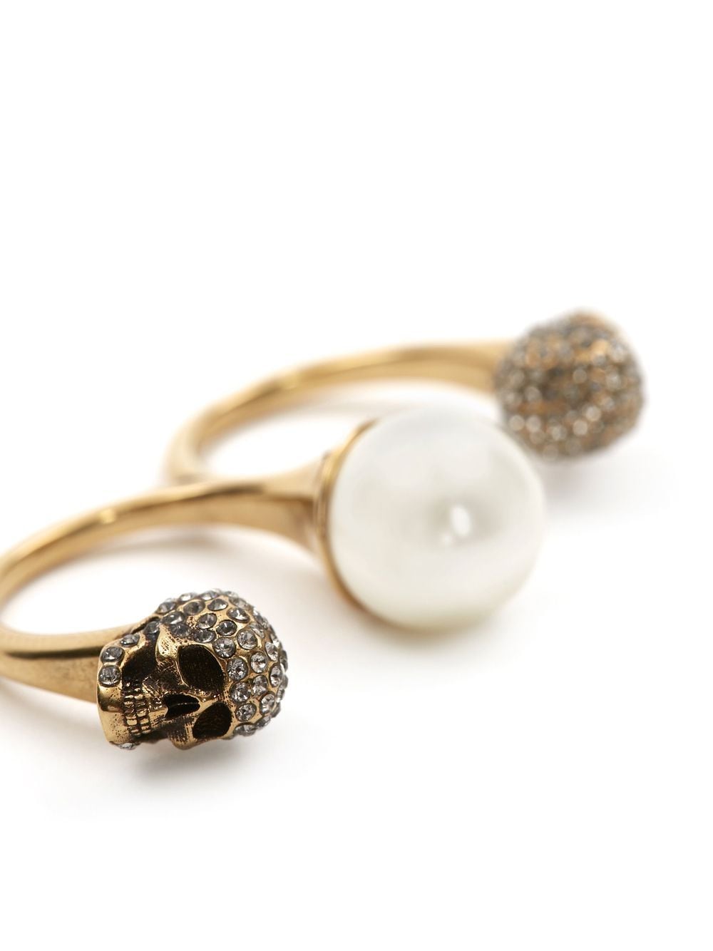 Shop Alexander Mcqueen Pearl Skull Double-ring In Gold