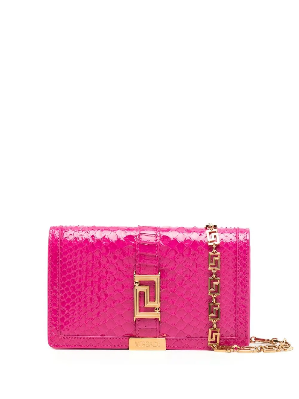 

Versace leather engraved-logo chain wallet - Pink