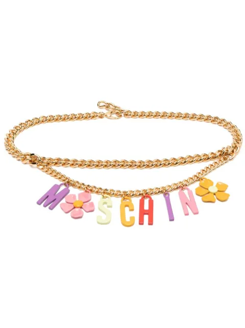 Moschino flower-lettering charm-chain belt