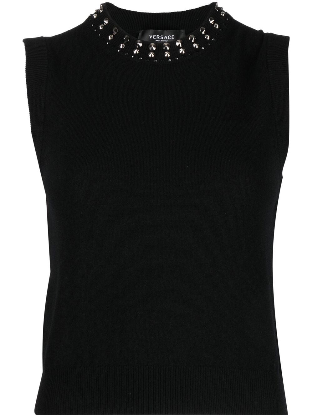 Versace Crew-neck Knitted Vest Top In Black