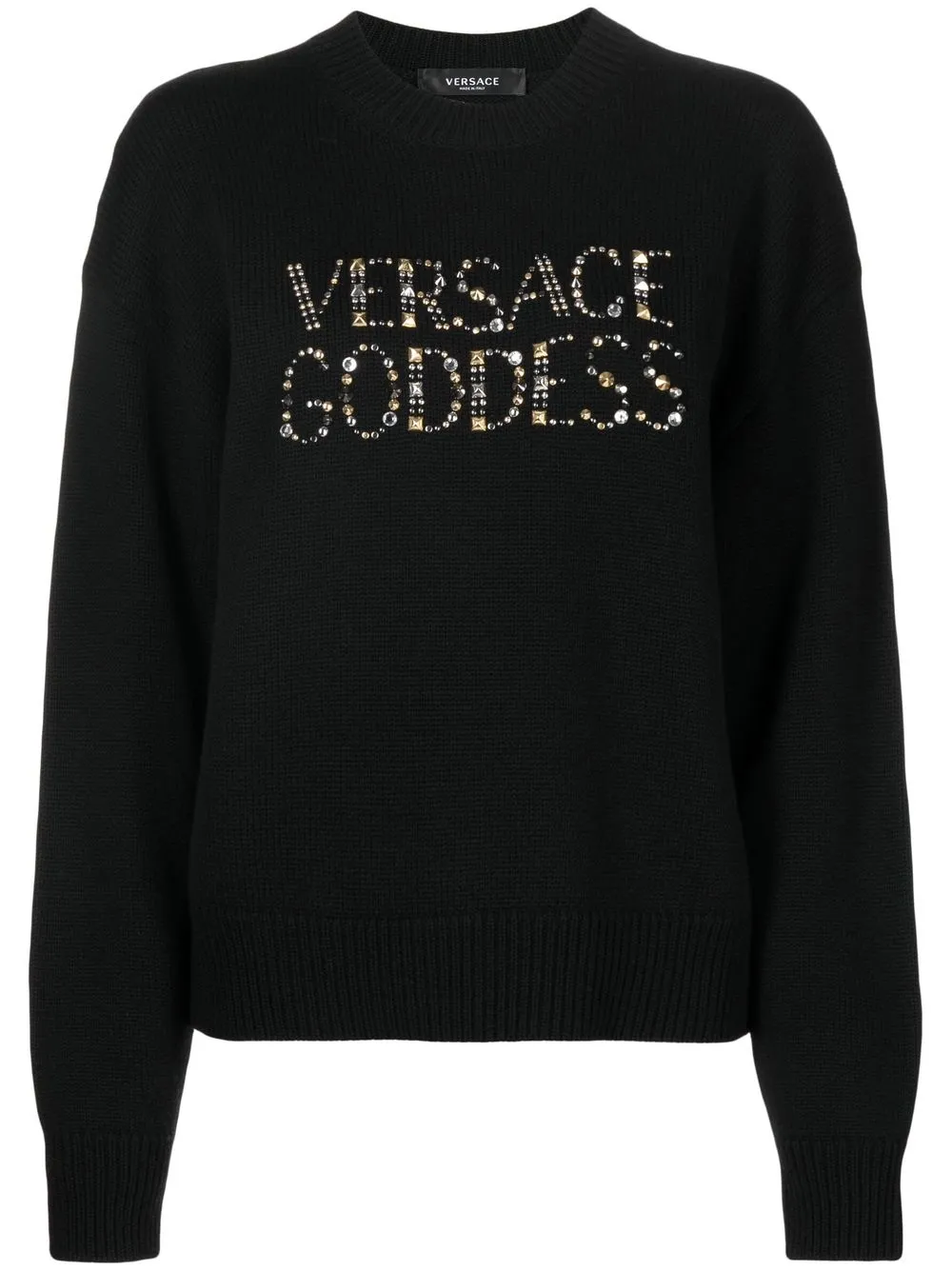 VERSACE GEM-EMBELLISHMENT LOGO KNIT SWEATER