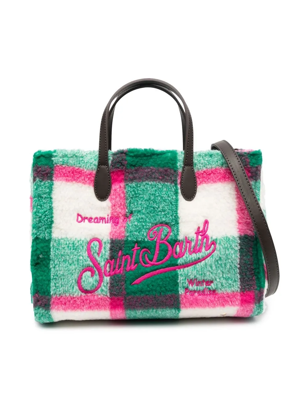 

MC2 Saint Barth Kids Vivian checked sherpa tote bag - Green