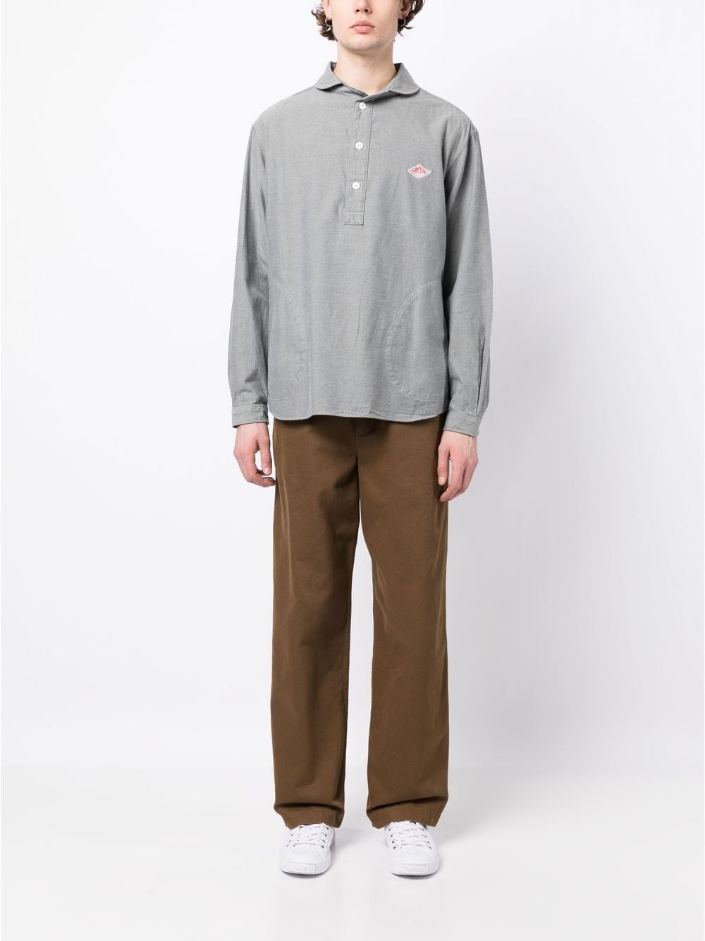 Shop Danton Logo-patch Long-sleeved Shirt In Grey