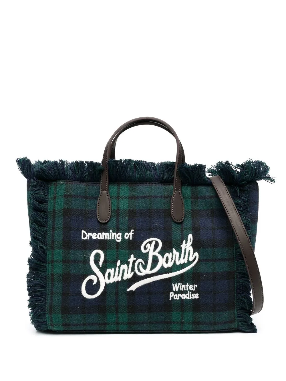 

MC2 Saint Barth fringe tartan tote bag - Green