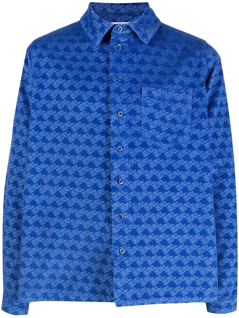 Erl Printed Cotton-corduroy Shirt In Blue