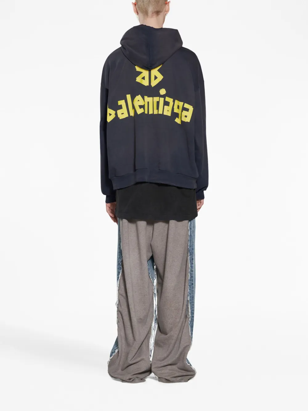 Balenciaga Distressed Zip Hoodie in Washed Black