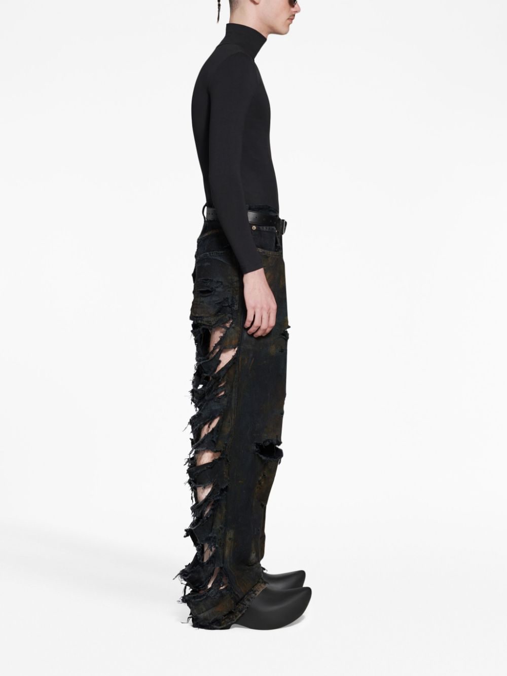 Shop Balenciaga Super Destroyed Baggy Trousers In 1363 -flat Black