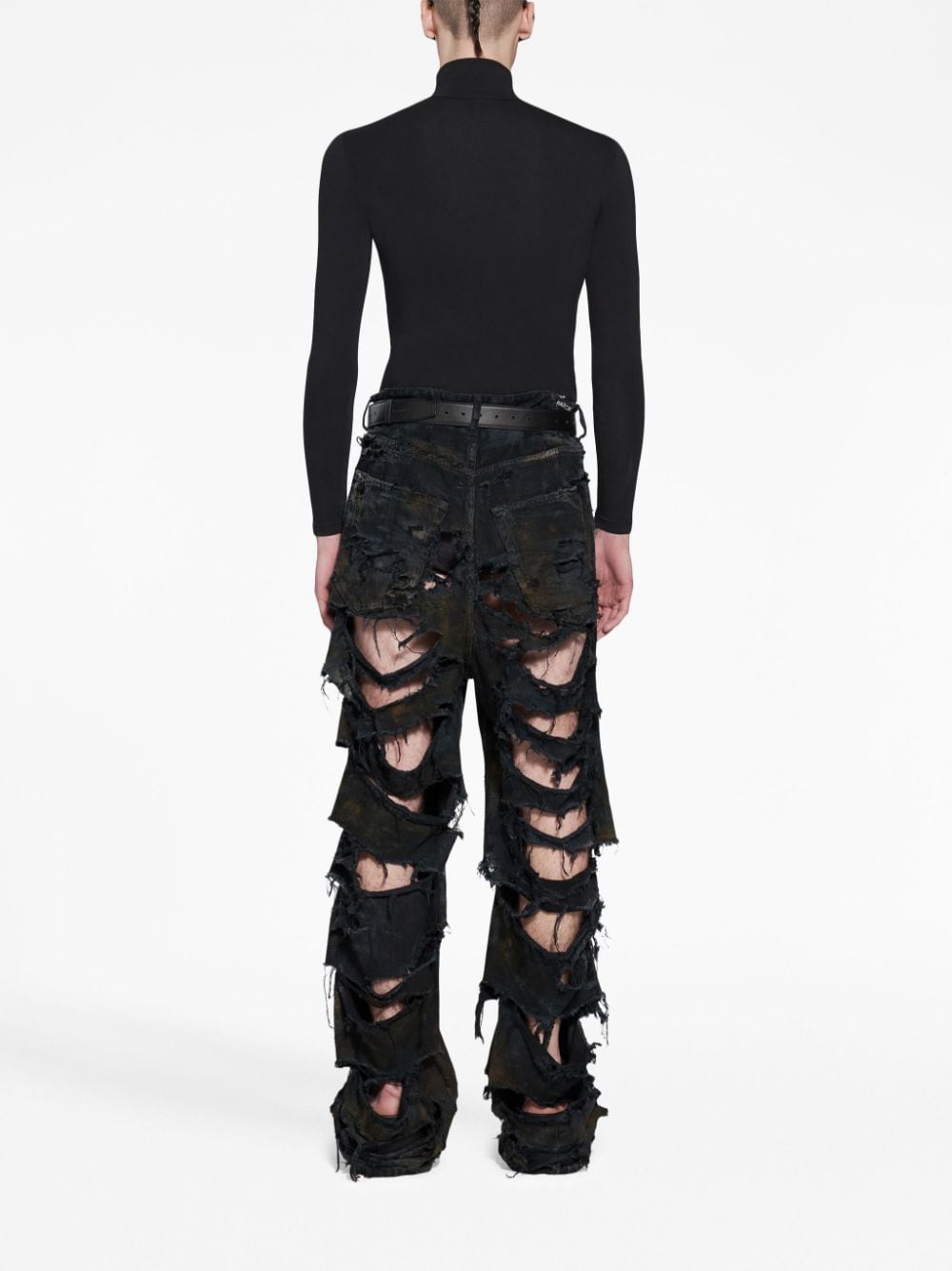 Shop Balenciaga Super Destroyed Baggy Trousers In 1363 -flat Black