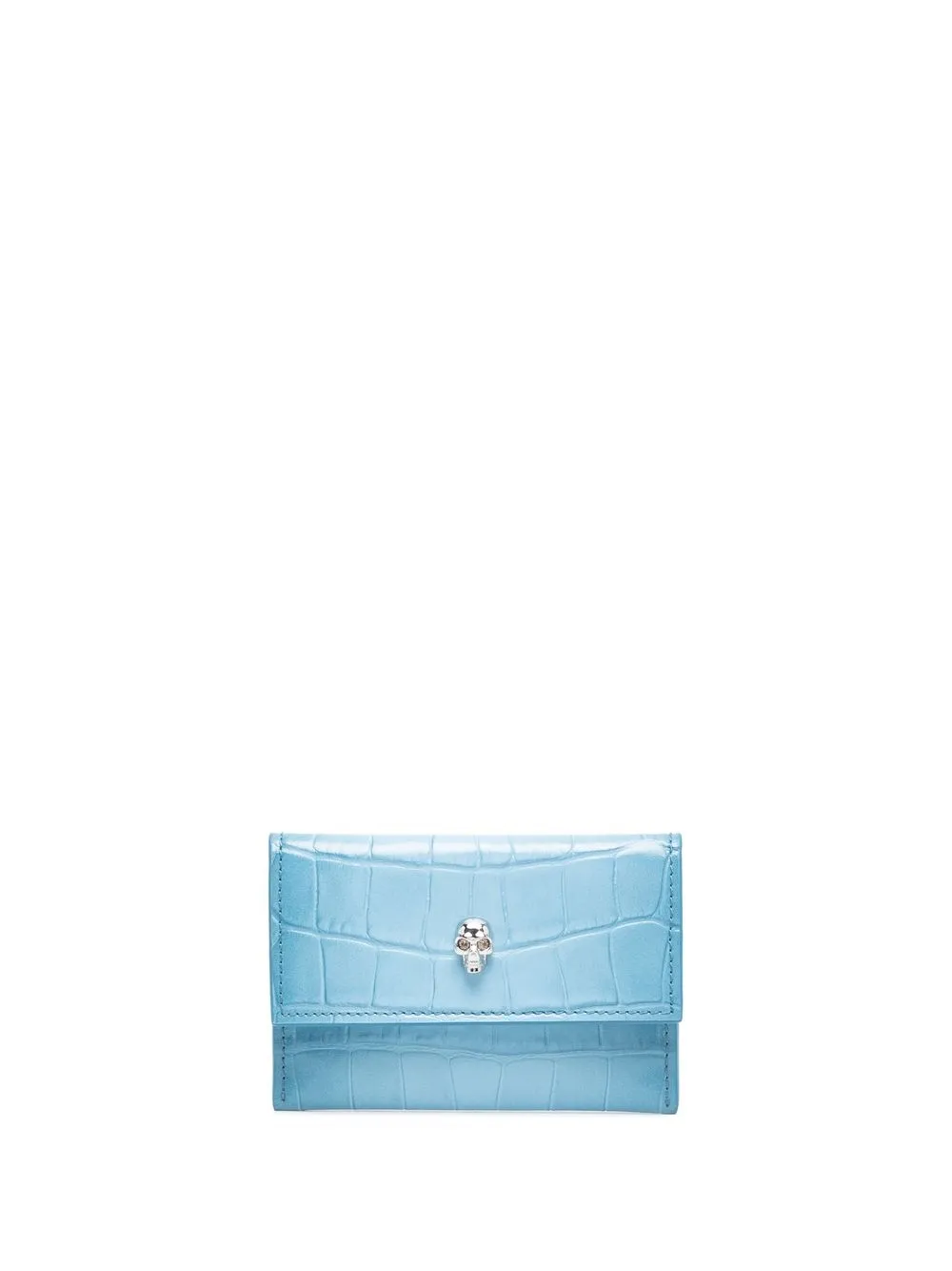 

Alexander McQueen skull-stud crocodile-embossed cardholder - Blue