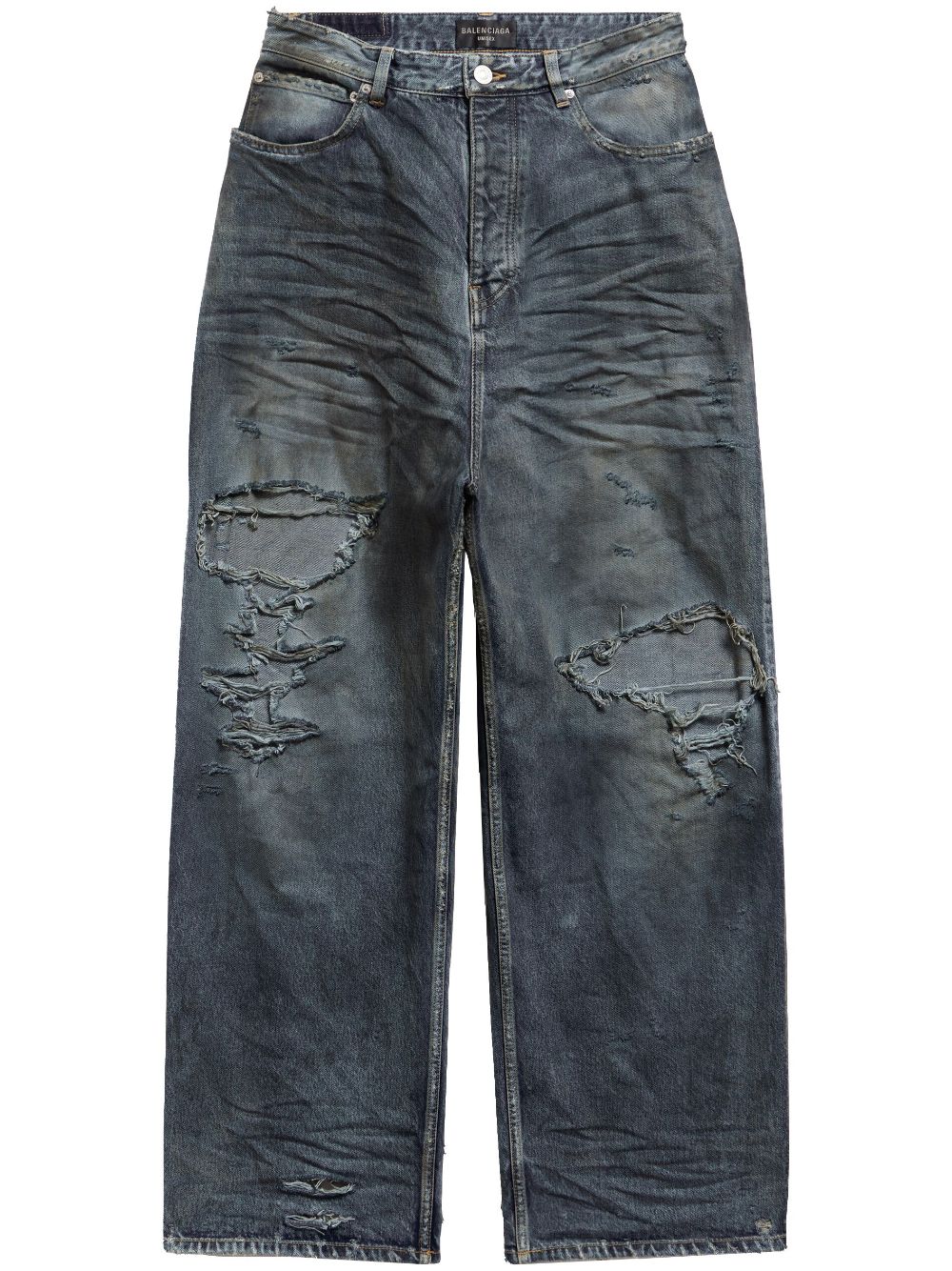 Balenciaga Distressed-effect Wide-leg Jeans In Blue