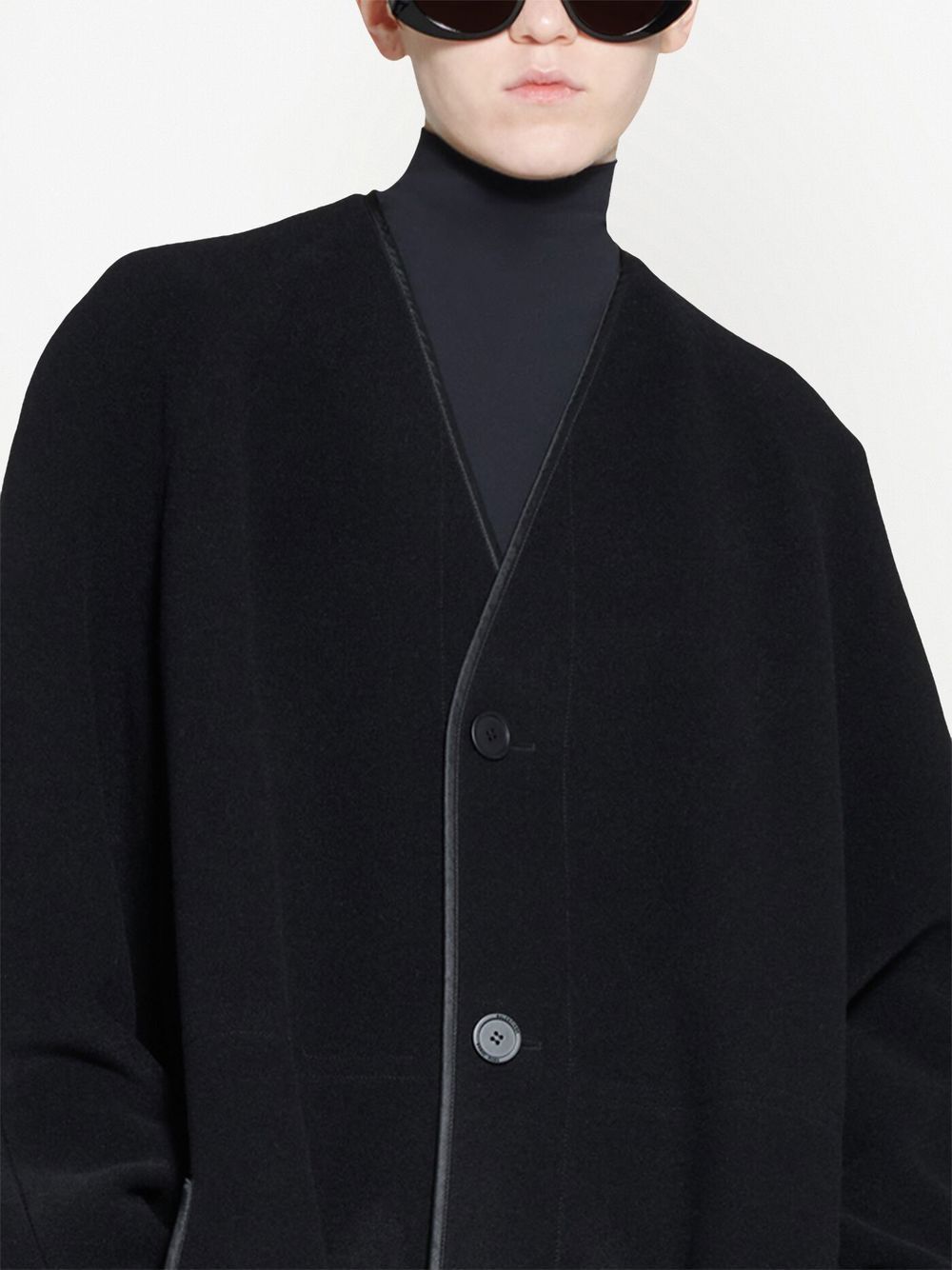 Shop Balenciaga V-neck Single-breasted Coat In Black