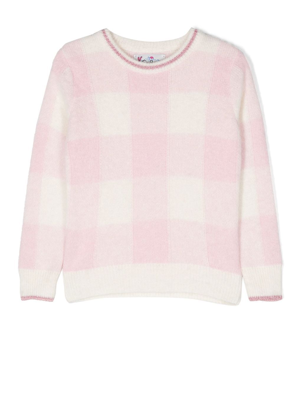 Mc2 Saint Barth Kids' Gingham-knit Crew-neck Jumper In Pink