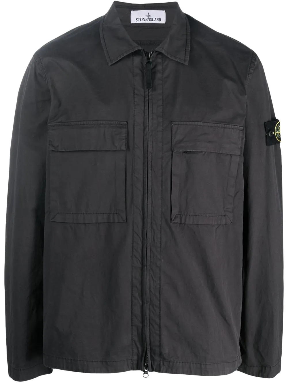 

Stone Island logo-patch zip-up shirt jacket - Black