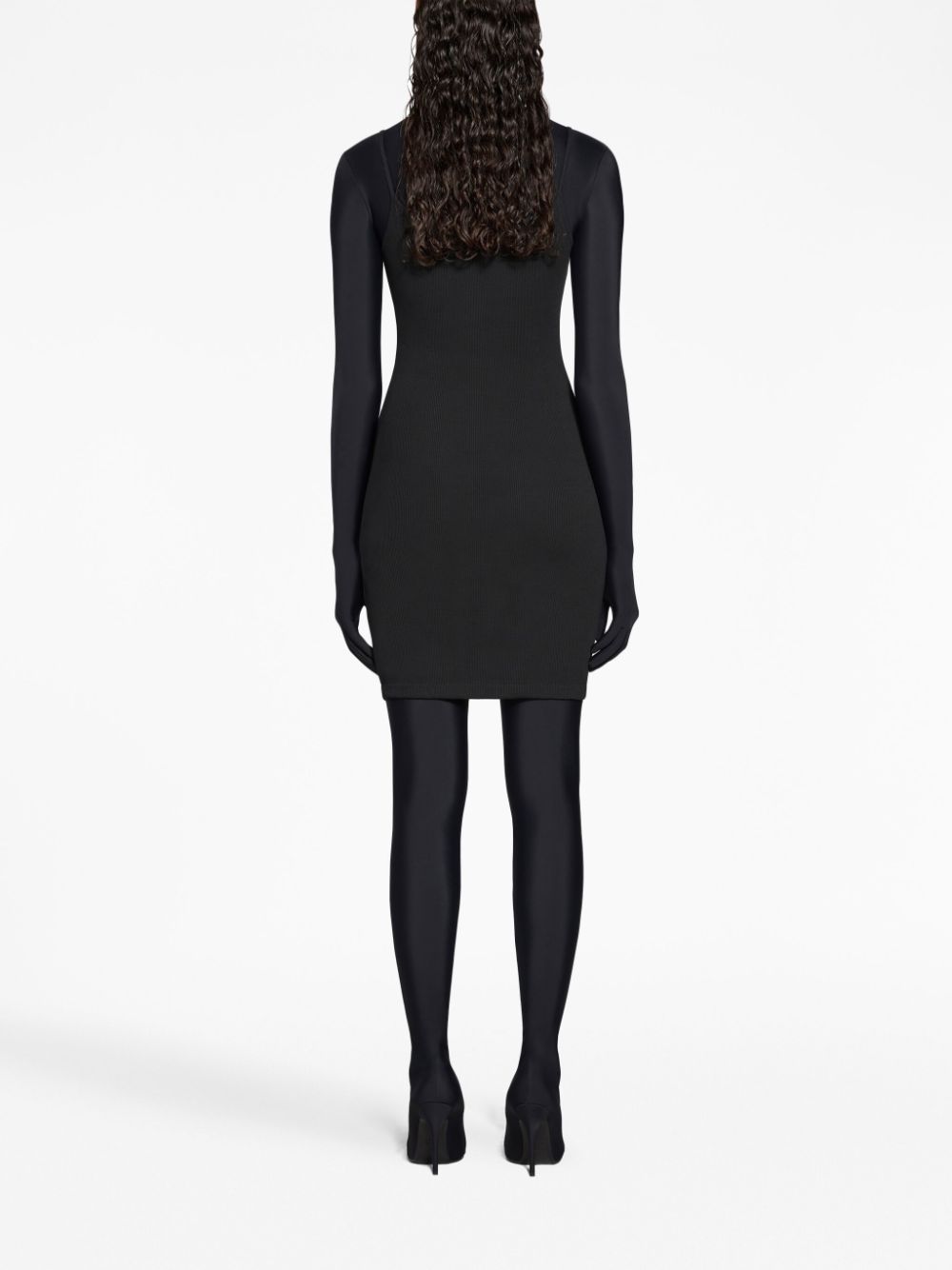 Shop Balenciaga Lace-trim Ribbed Minidress In 1001 -washed Black