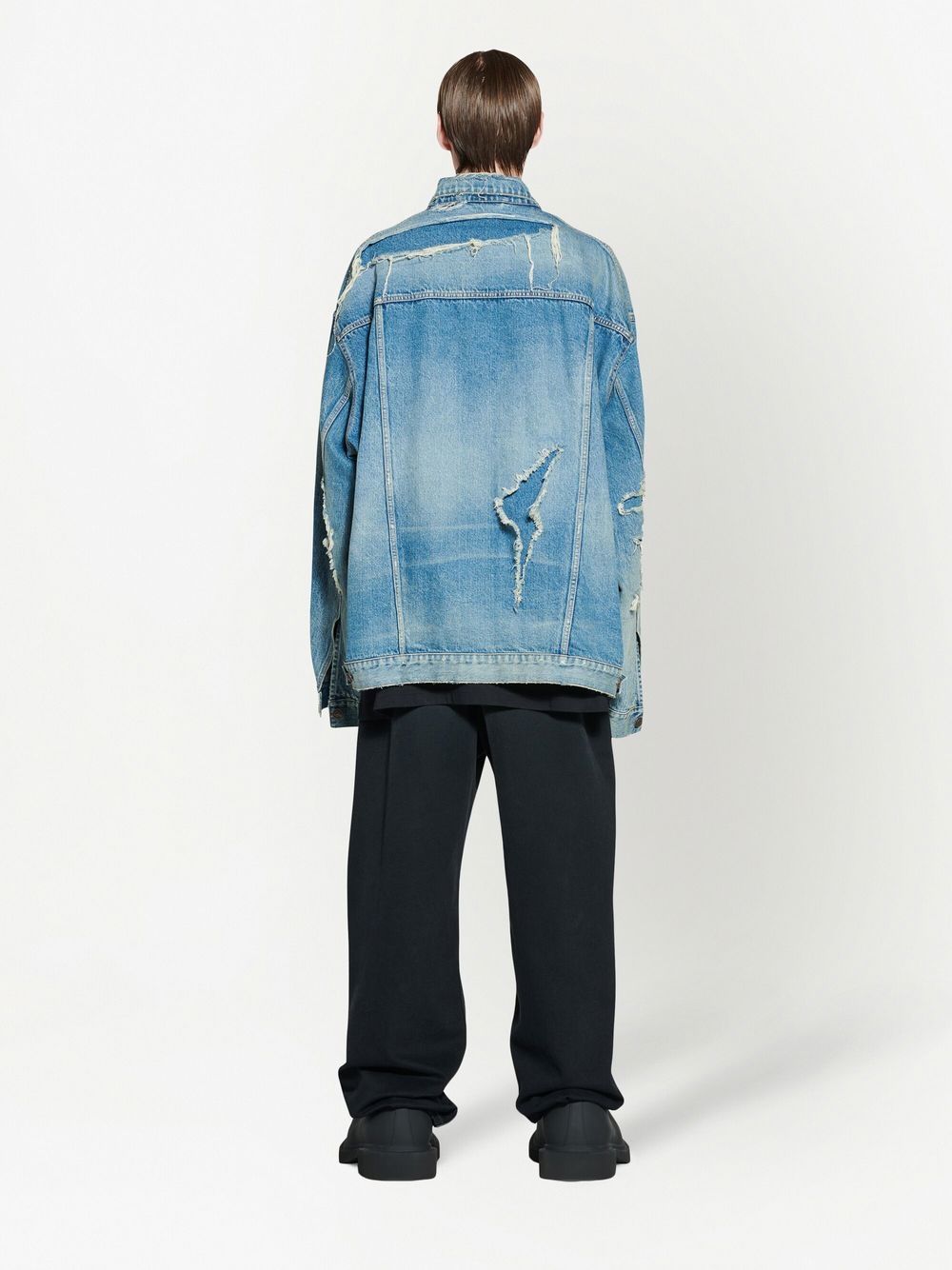 Shop Balenciaga Distressed Denim Jacket In Blau