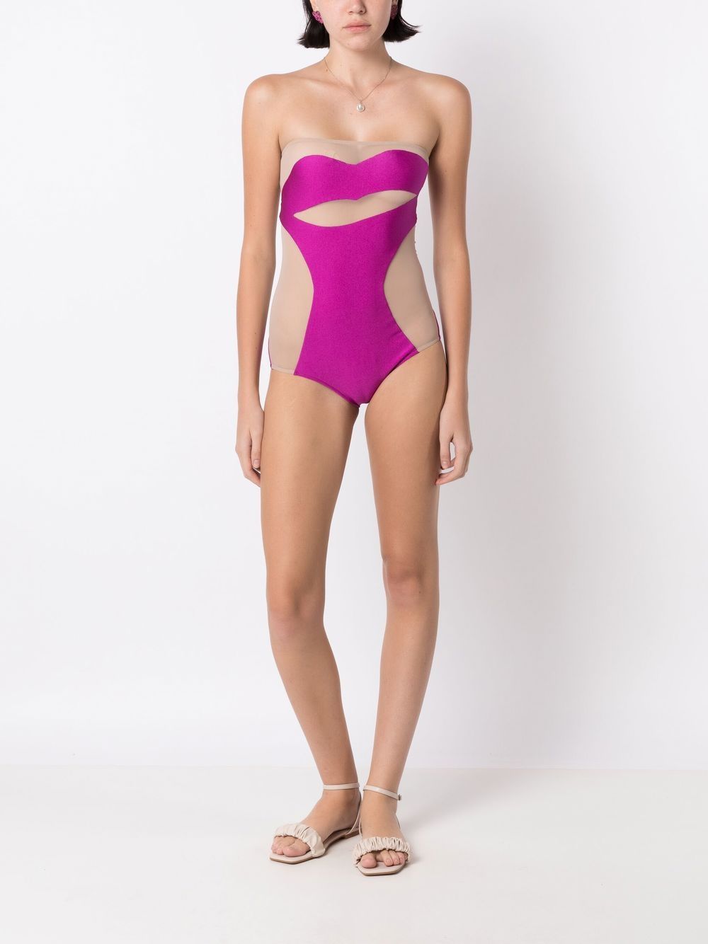 Shop Adriana Degreas Lipstick Sheer-panel Swimsuit In Pink