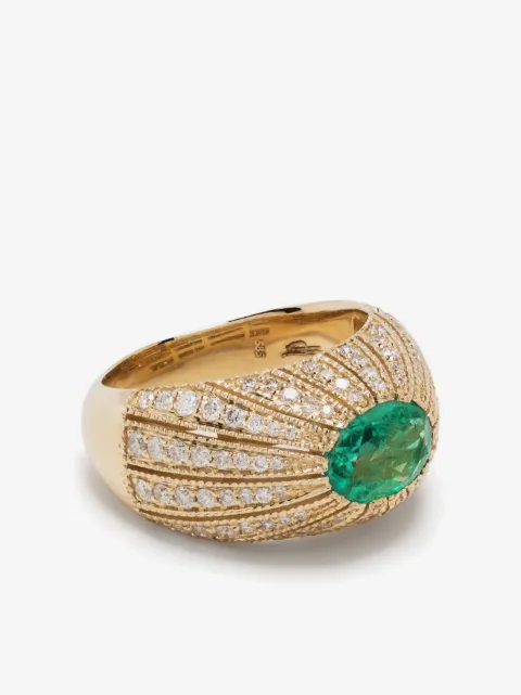 Jacquie Aiche 14kt Gelbgoldring mit Smaragd und Diamant