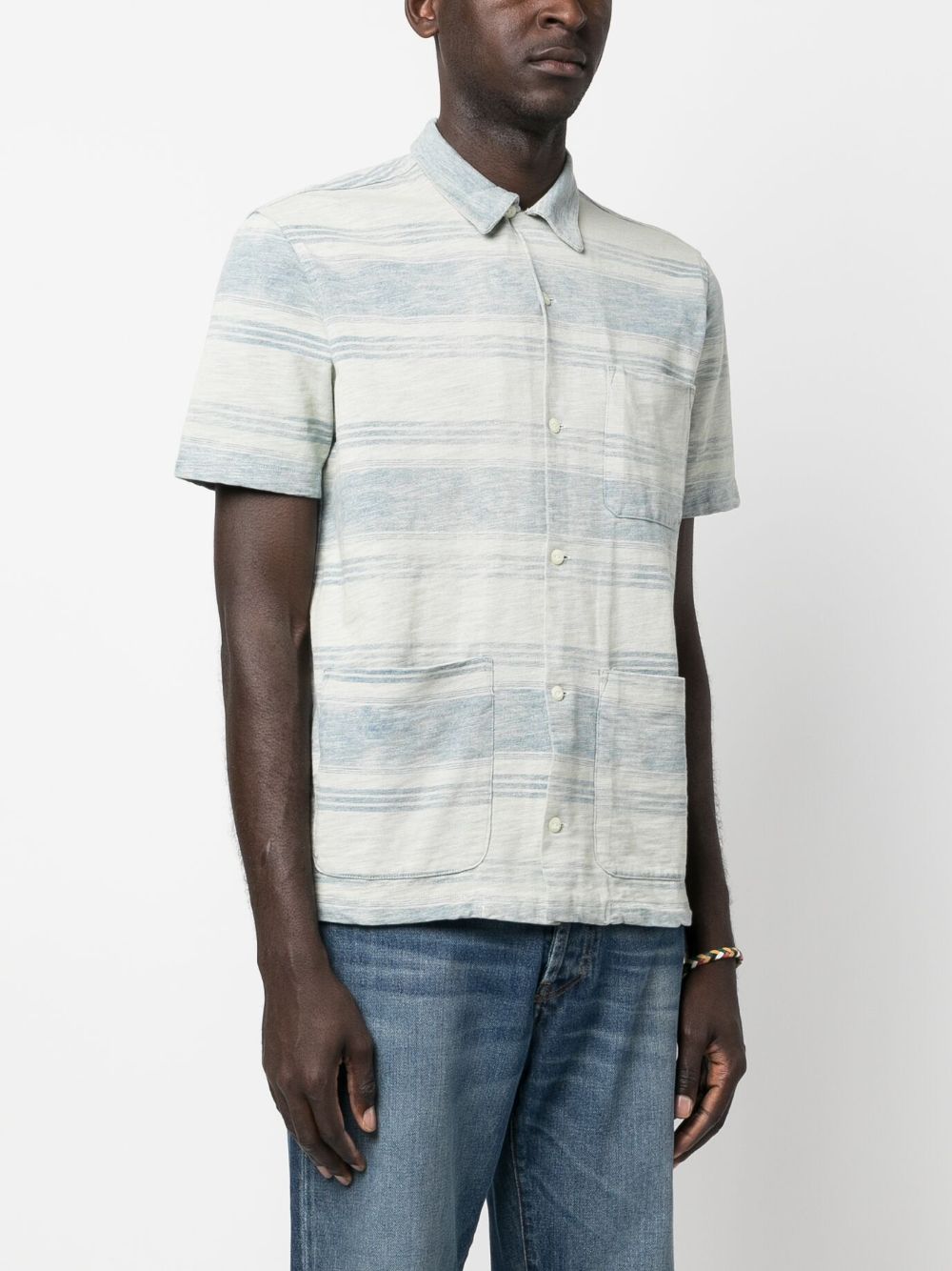 Shop Ralph Lauren Rrl Striped Short-sleeved Shirt In Blue