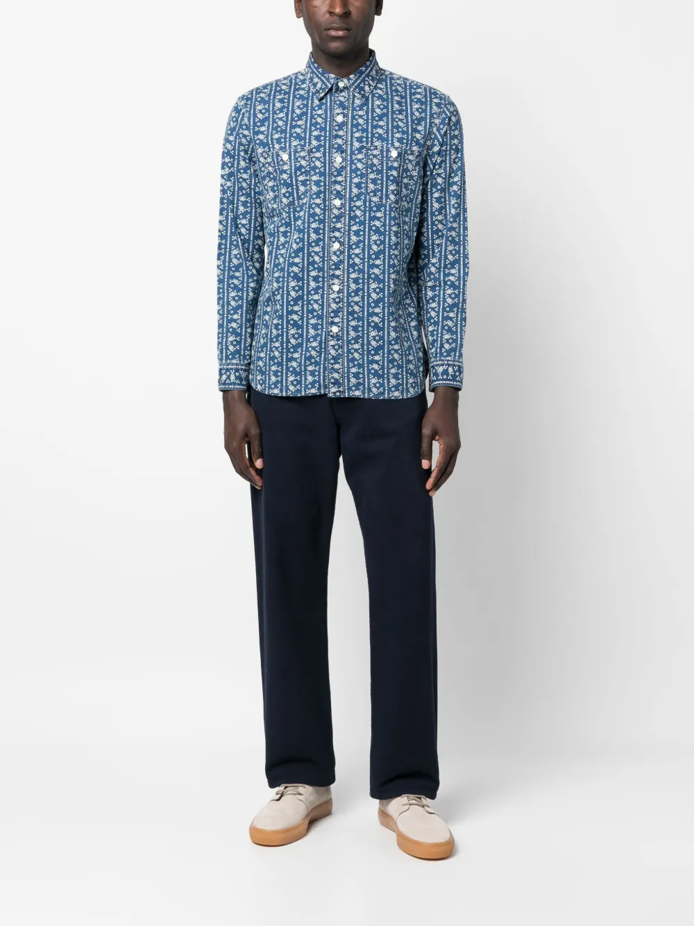 Shop Ralph Lauren Rrl Logo-print Cotton Shirt In Blue