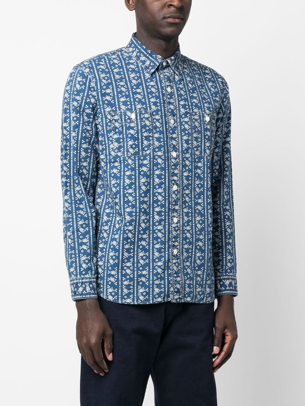 Shop Ralph Lauren Rrl Logo-print Cotton Shirt In Blue