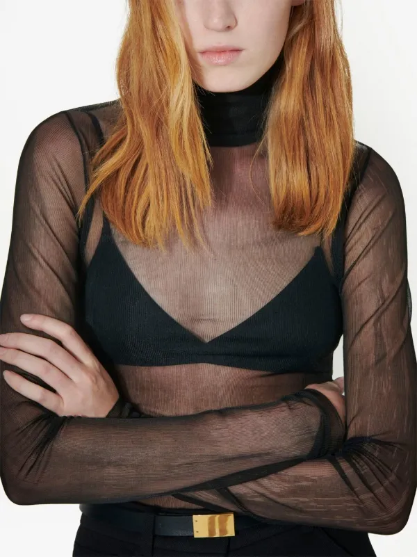 Sheer roll hot sale neck top