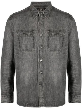 RRL ダブルアールエル デニム 長袖 シャツ 猫目 シェルボタン XS