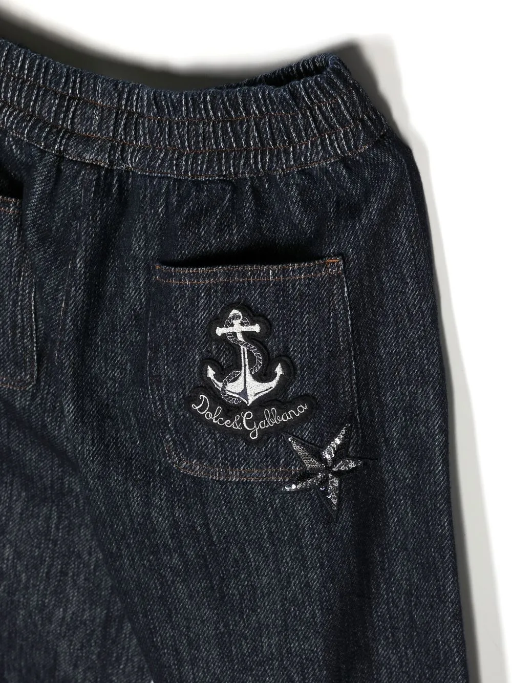Dolce & Gabbana Anchor-patch Tapered Denim Trousers In Blue