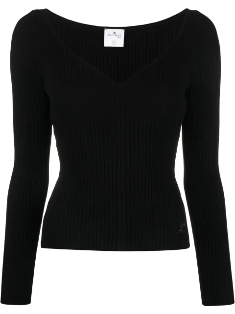 Courrèges V-neck ribbed jumper