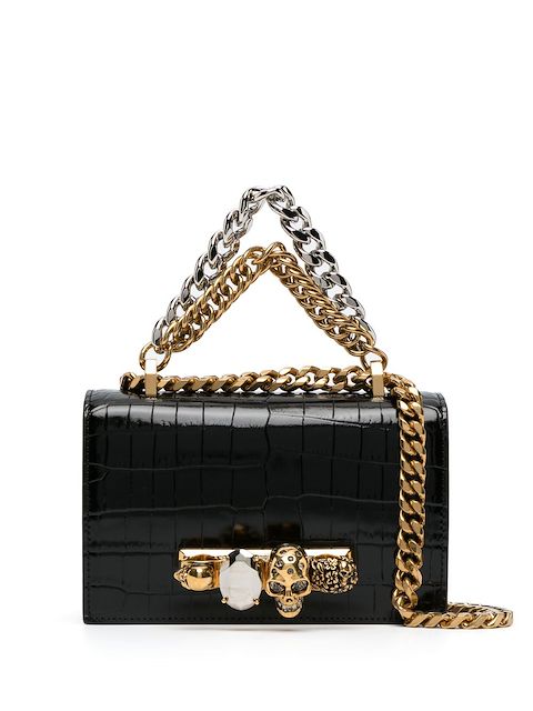 Alexander McQueen ring-hardware crocodile-effect shoulder bag